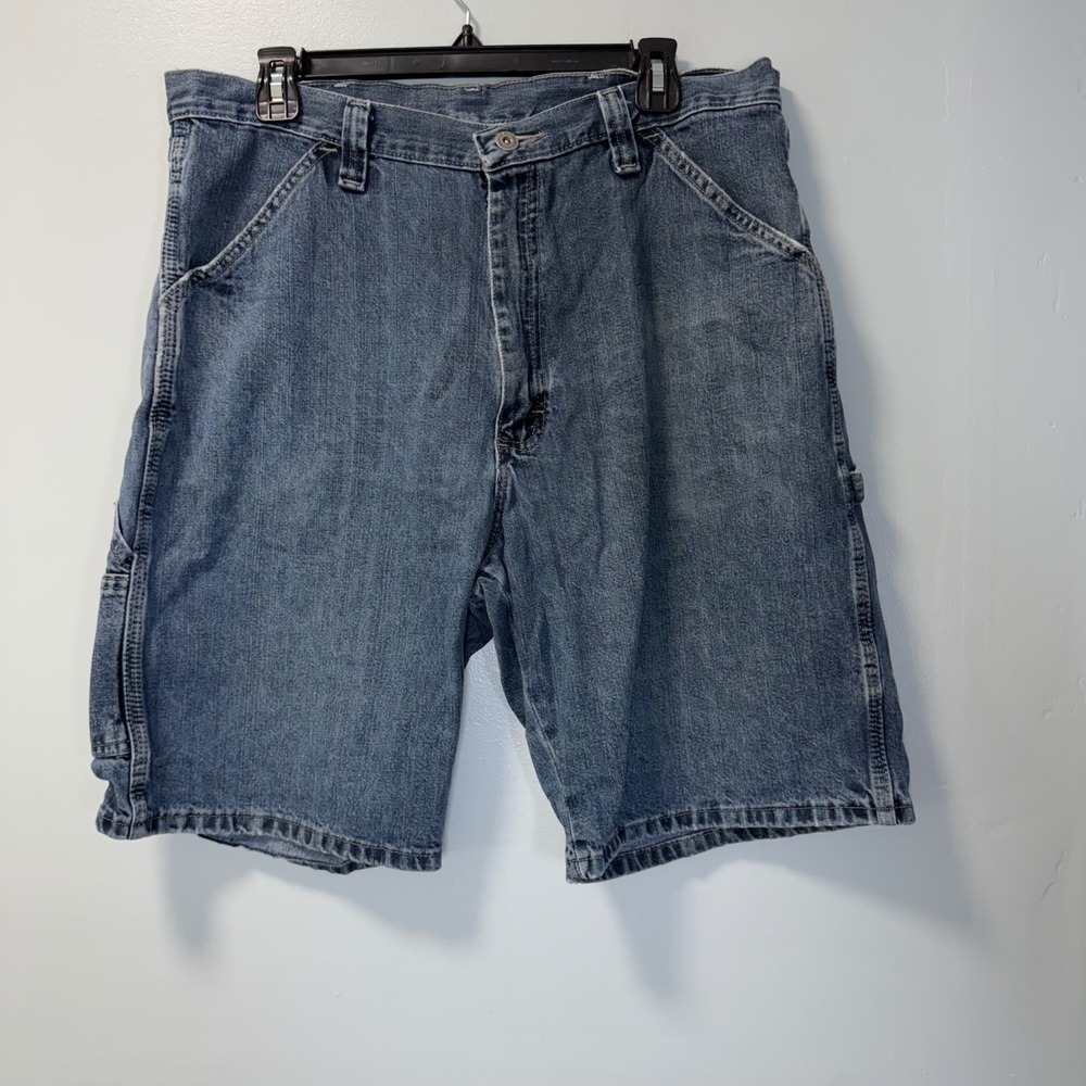 Wrangler Originals Mens 34 Utility Carpenter Denim Shorts Blue Y2K Jorts Skater